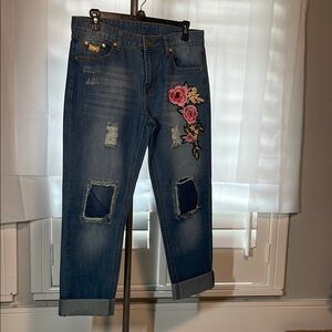 Paparazzi Embroidered Floral Blue Jeans